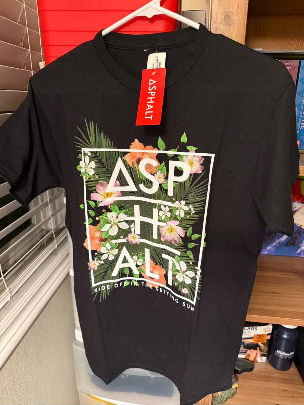 Asphalt Black Floral Logo T-Shirt with Green and Pink Accents